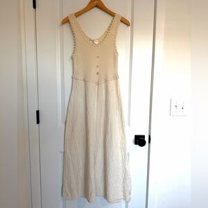 Oscar Hackman Cream Knitwear RARE Natural Fiber Embroidered Flower Maxi Dress